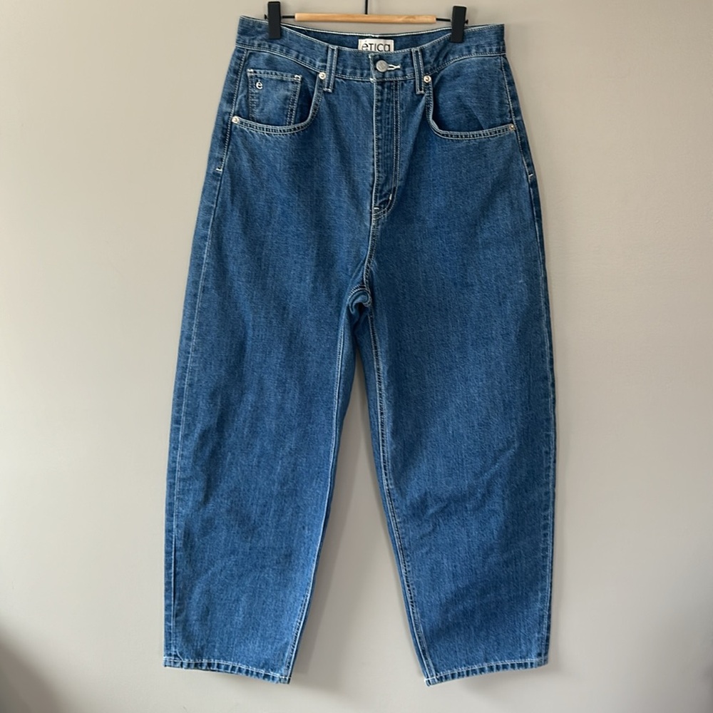 Etica Iris Relaxed Barrel Jeans Size 29 Blue Organic Cotton Medium‎ Blue